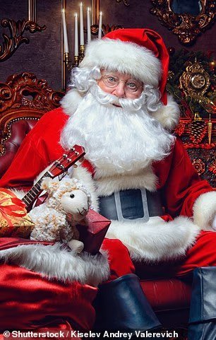 Traditionally Santa wear a red suit rather than a beige and is known for his jolly and round physique